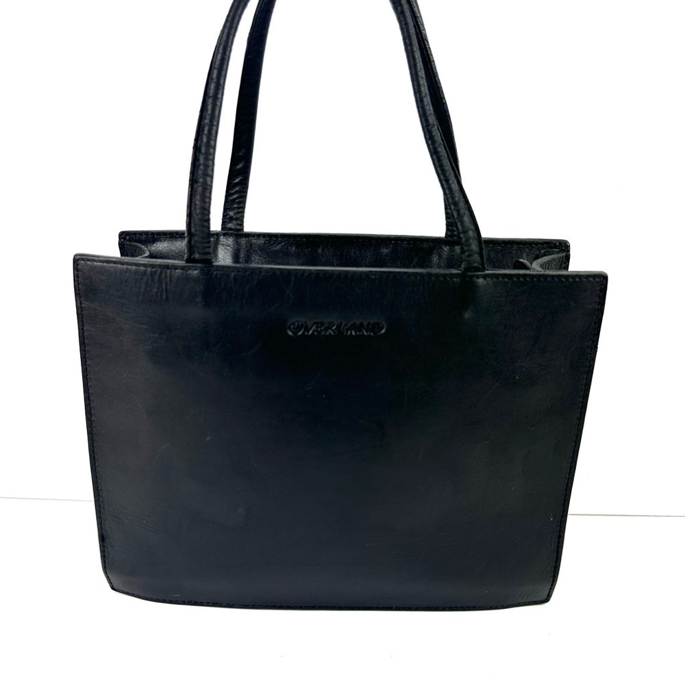 Overland Vintage Handbag Black Leather Double Handles Made In USA Purse - Picture 2 of 12